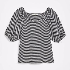 LOFT Striped Puff Sleeve V-Neck Top